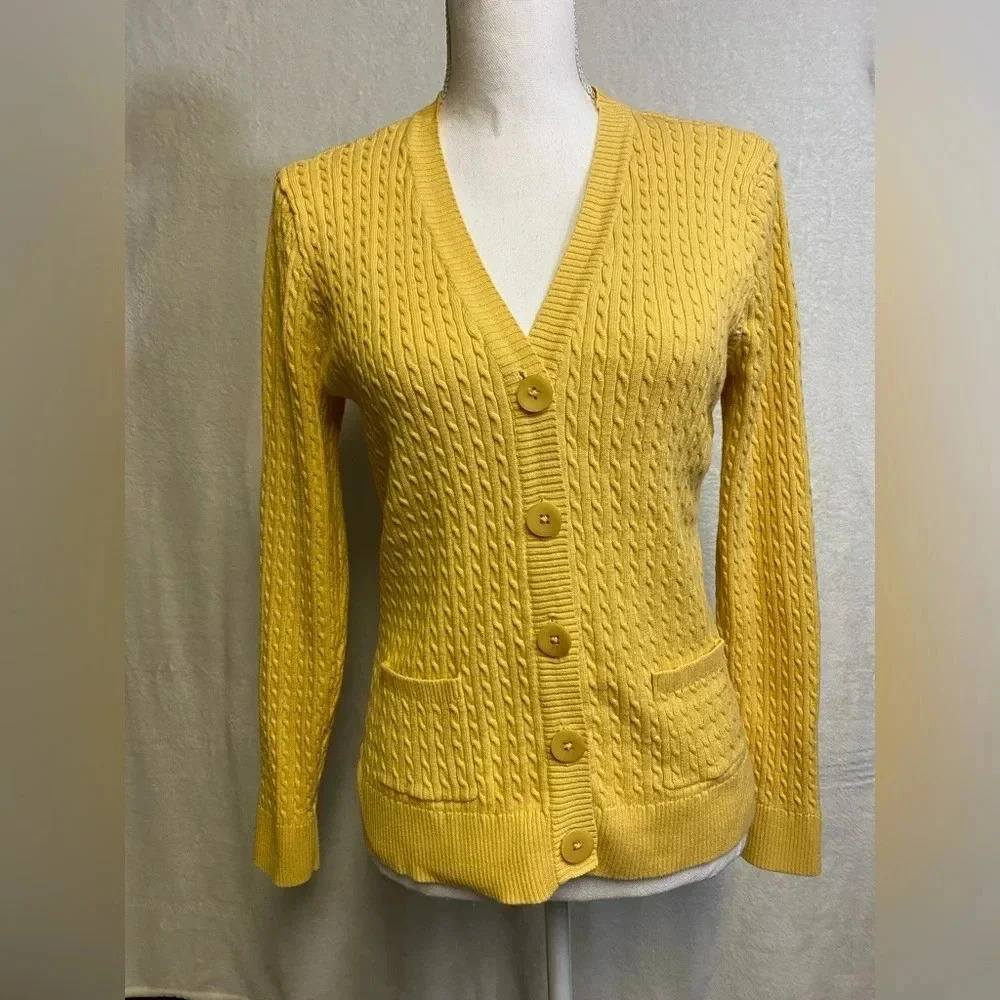 Jeanne Pierre Yellow Knit Cardigan women’s size‎ L